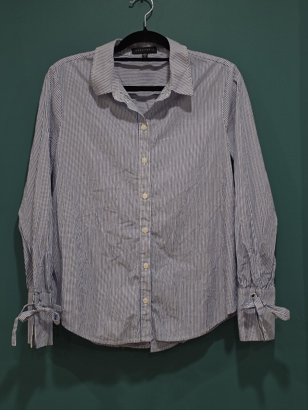 Sanctuary Blue White Stripe Lace-Up Back Tie Cuff Shirt S